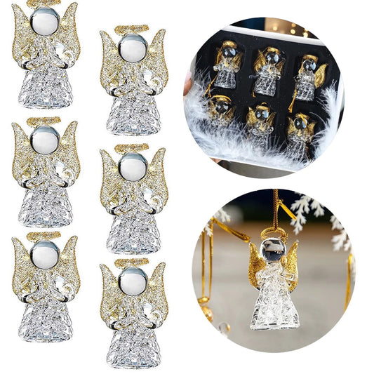 Krištoliniai kabantys auksiniai angelai – 6 vnt. rinkinys