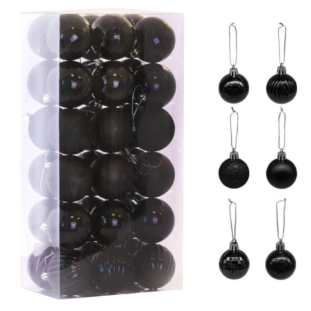 Kalėdinių eglutės žaisliukų rinkinys – 36 vnt., juodos spalvos
