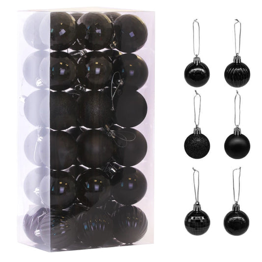 Kalėdinių eglutės žaisliukų rinkinys – 36 vnt., juodos spalvos
