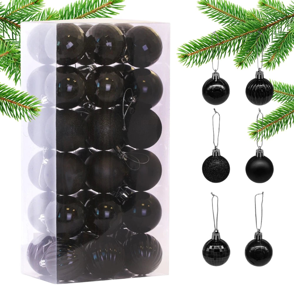 Kalėdinių eglutės žaisliukų rinkinys – 36 vnt., juodos spalvos