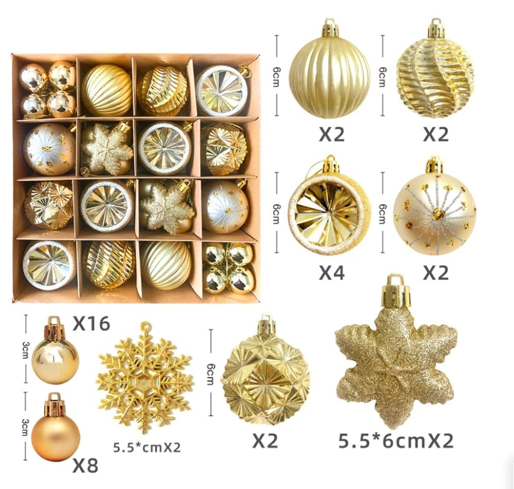 Kalėdinių eglutės žaisliukų rinkinys – 100 vnt., nedūžtantys