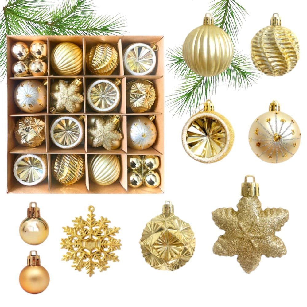 Kalėdinių eglutės žaisliukų rinkinys – 100 vnt., nedūžtantys