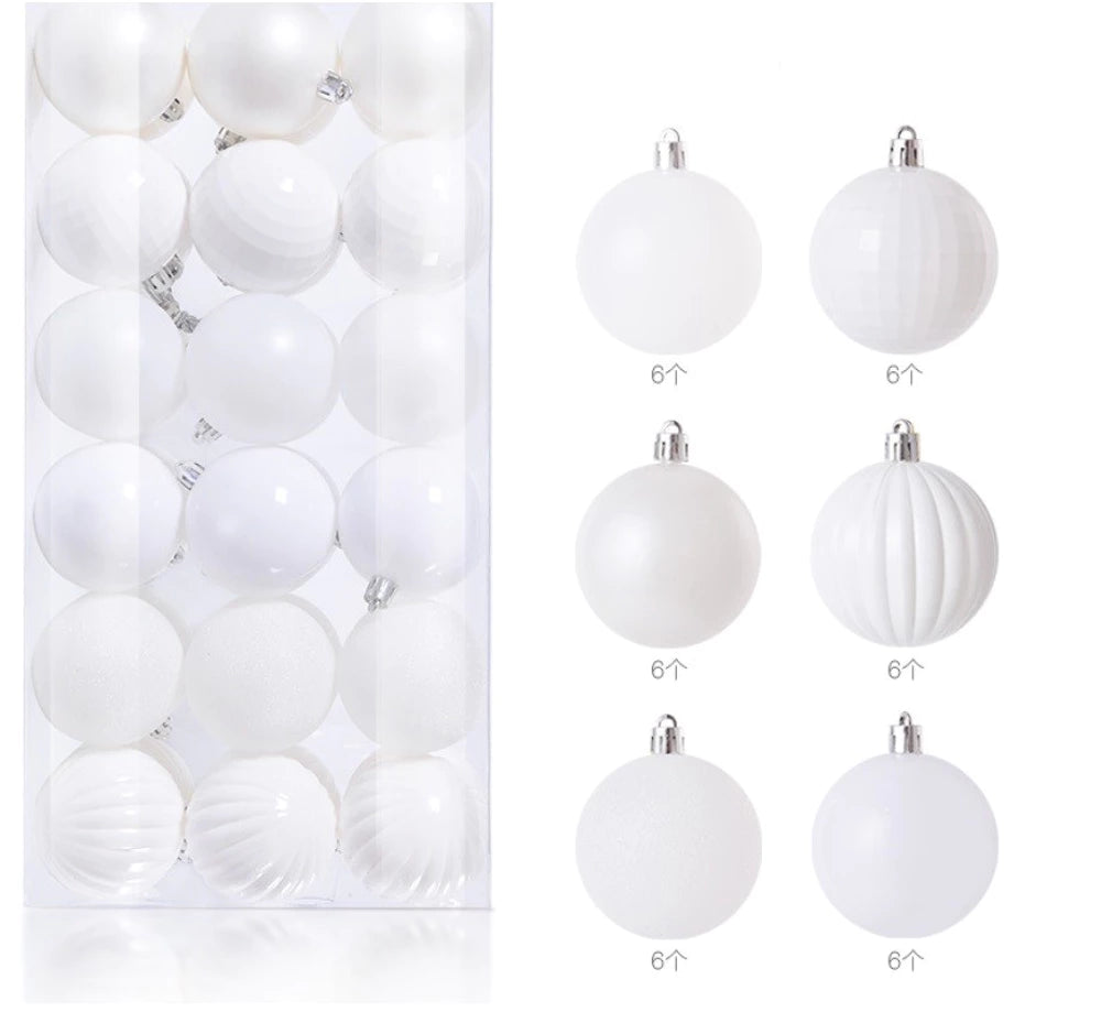 Kalėdinių žaisliukų rinkinys – nedūžtantys žaisliukai ( 36 vnt, balta)