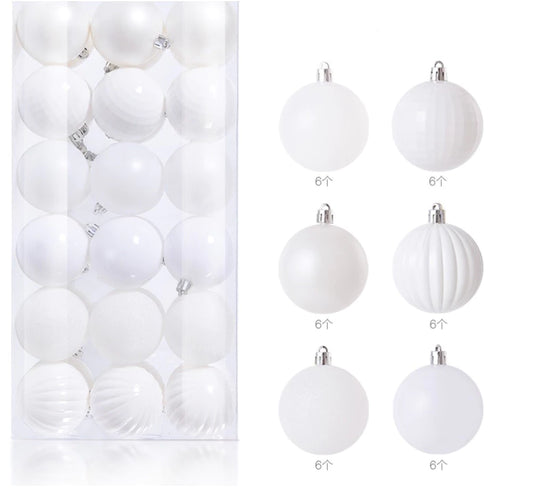 Kalėdinių žaisliukų rinkinys – nedūžtantys žaisliukai ( 36 vnt, balta)