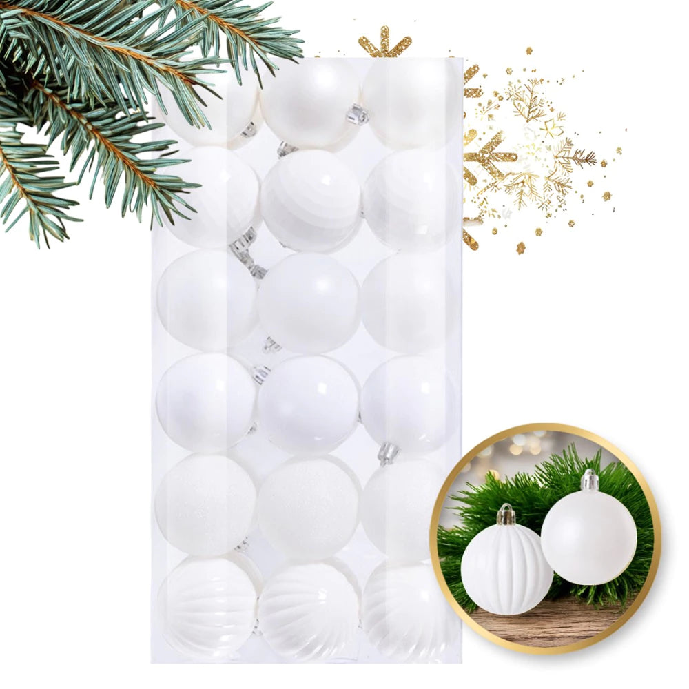 Kalėdinių žaisliukų rinkinys – nedūžtantys žaisliukai ( 36 vnt, balta)