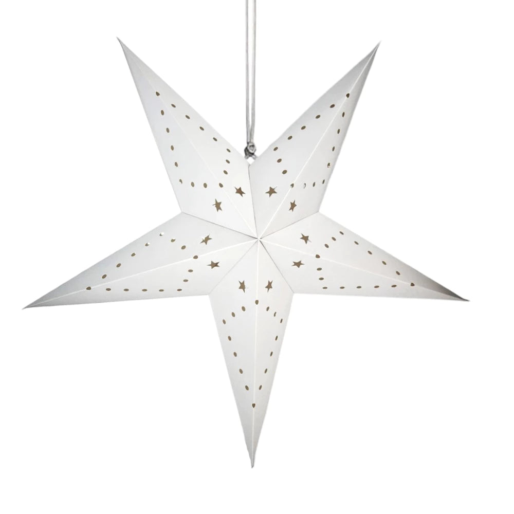 Didelė popierinė Kalėdų žvaigždė – balta, ažūrinė (35 cm)
