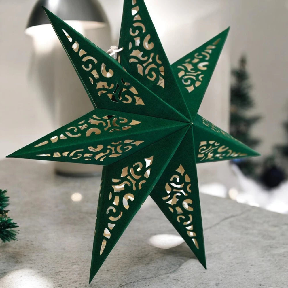 Didelė popierinė Kalėdų žvaigždė – žalia, ažūrinė (35 cm)