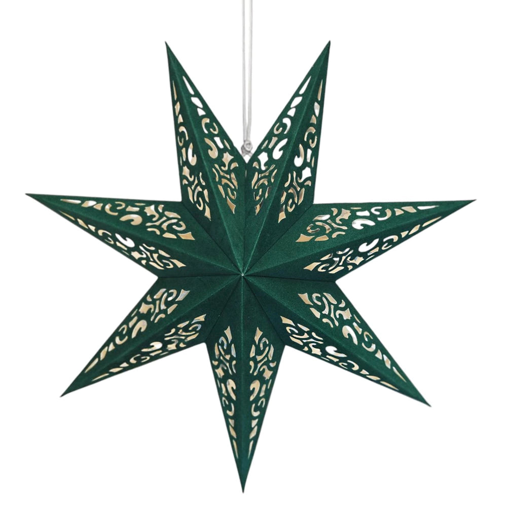 Didelė popierinė Kalėdų žvaigždė – žalia, ažūrinė (35 cm)