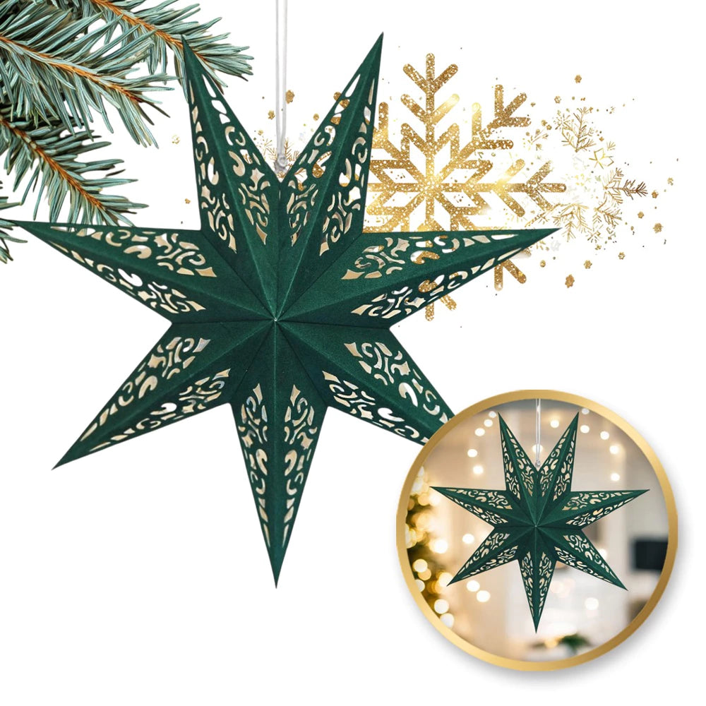 Didelė popierinė Kalėdų žvaigždė – žalia, ažūrinė (35 cm)