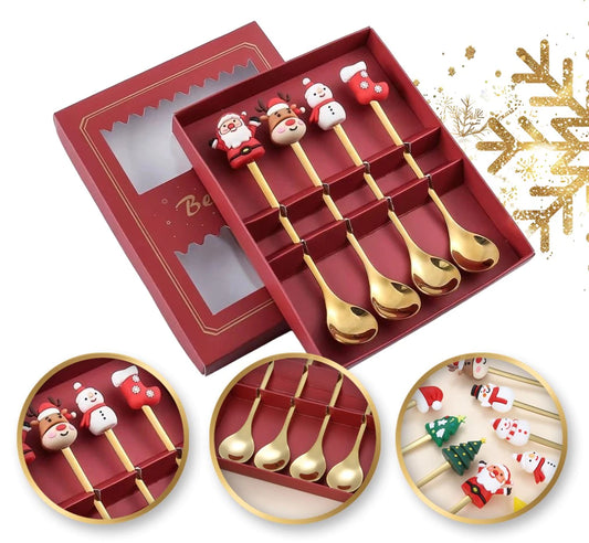 Kavos šaukštelių rinkinys dėžutėje su Kalėdinės figūrėlės KALĖDINĖS FIGURĖLĖS (4 vnt.)