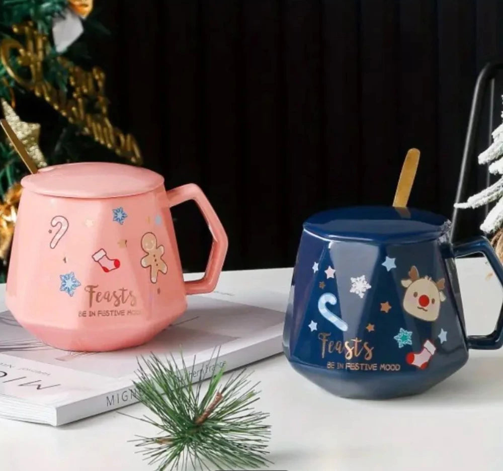 Kalėdinis puodelis su dangteliu ir šaukšteliu dėžutėje