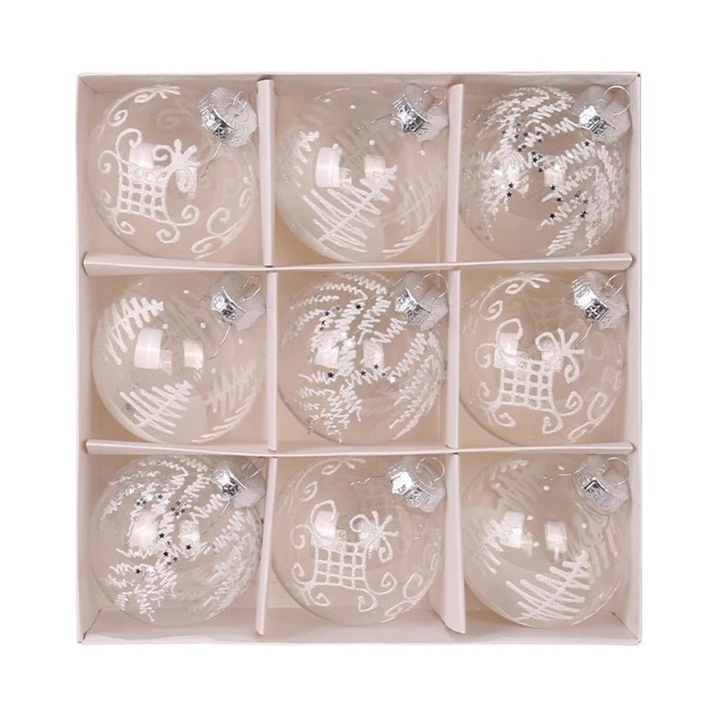 Kalėdinių žaisliukų rinkinys  (Skaidri/balta 9 vnt.)