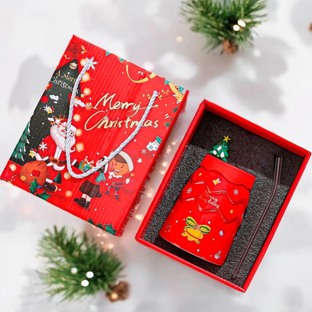 Keramikinis puodelis su kalėdiniu motyvu ir silikoniniu dangteliu ( Spalvų pasirinkimas)