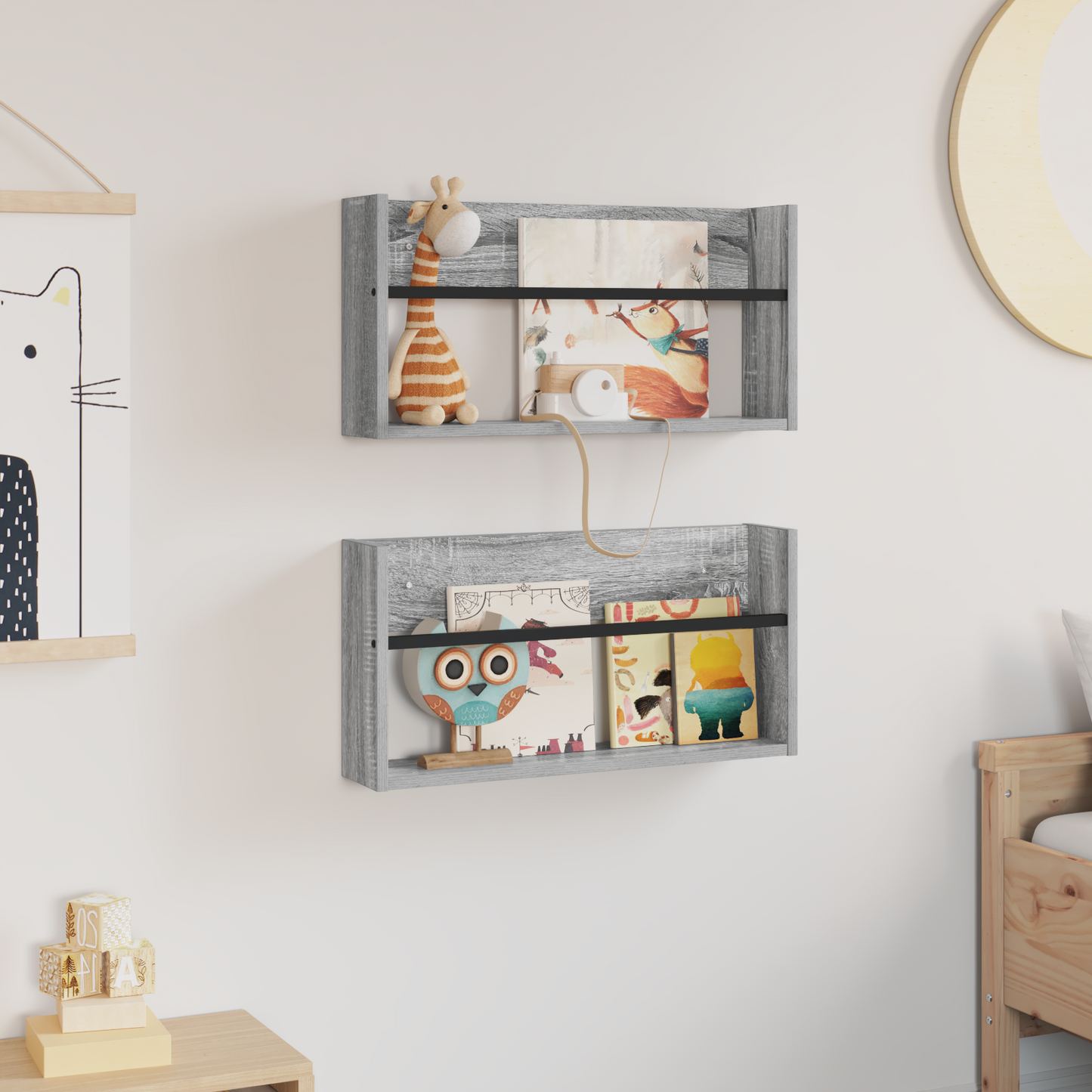 Žurnalų stovas su lentyna 2 pcs Pilkas Sonoma 60 x 12 x 30 cm