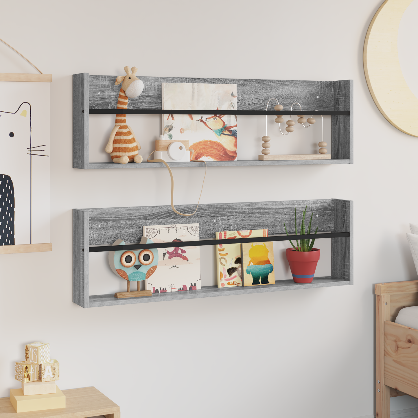 Žurnalų stovas su lentyna 2 pcs Pilkas Sonoma 100 x 12 x 30 cm