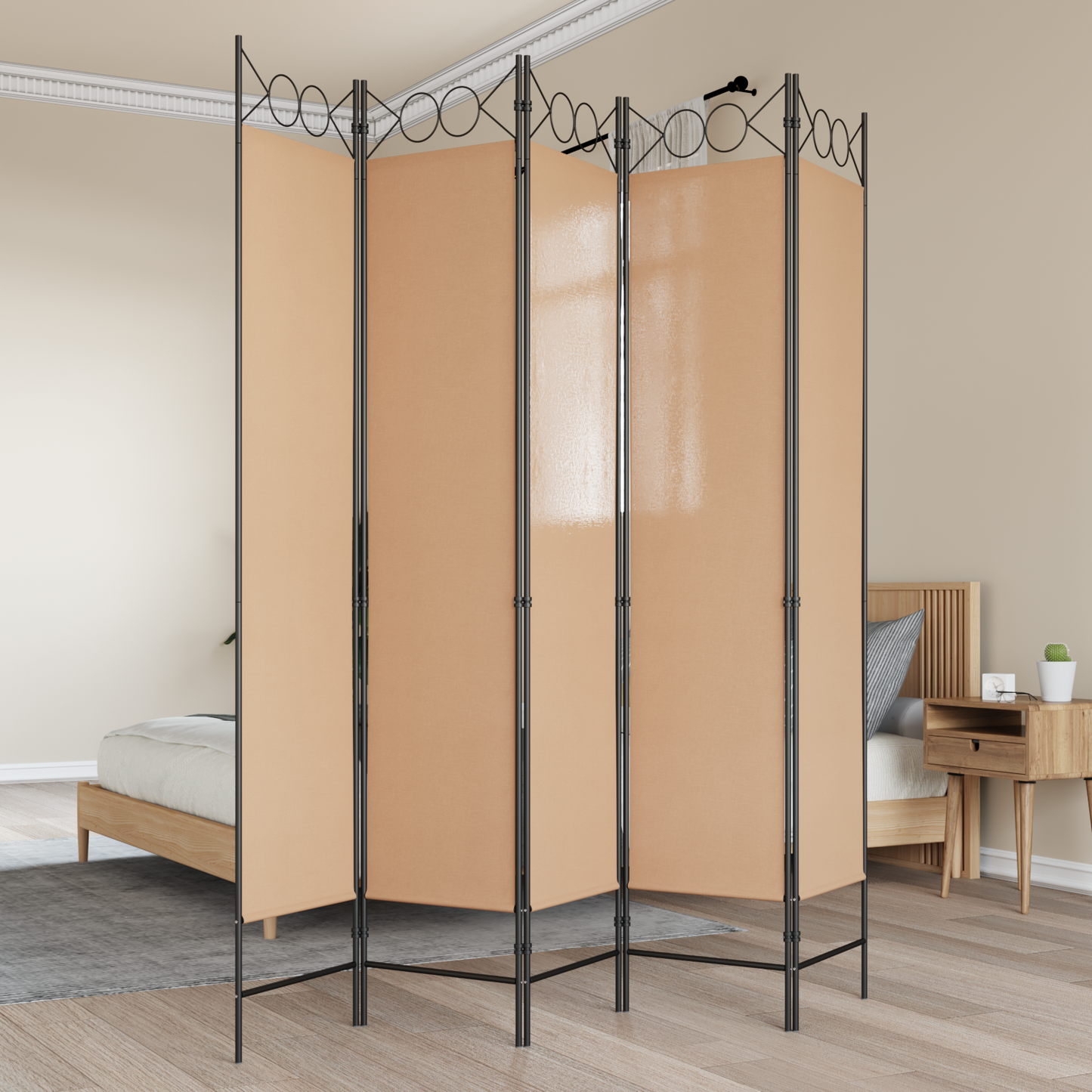 5-Panelis kambario skydas Smėlio 200 x 200 cm Audinys