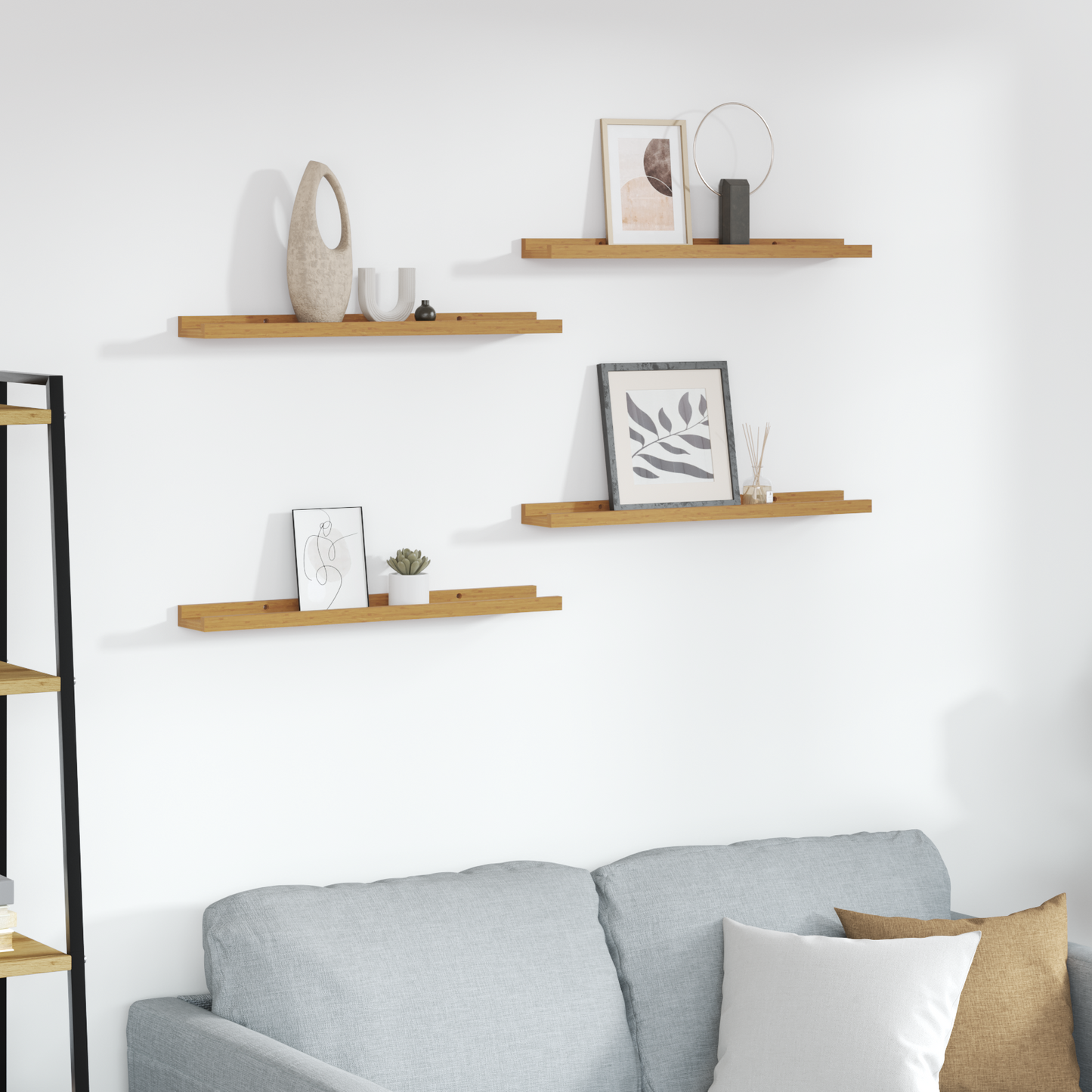 Sieninės lentynos 4 pcs Smėlio 60 x 9 x 3 cm Apdirbta mediena
