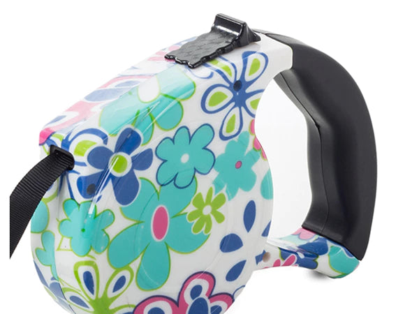 Automatinis šuns pavadėlis su užraktu  (5 m, iki 15 kg, Gėlės)