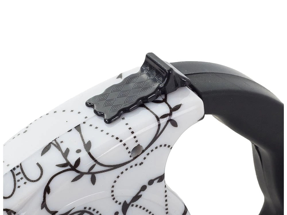 Automatinis šuns pavadėlis su užraktu (5 m, iki 15 kg, Juodi ornamentai)