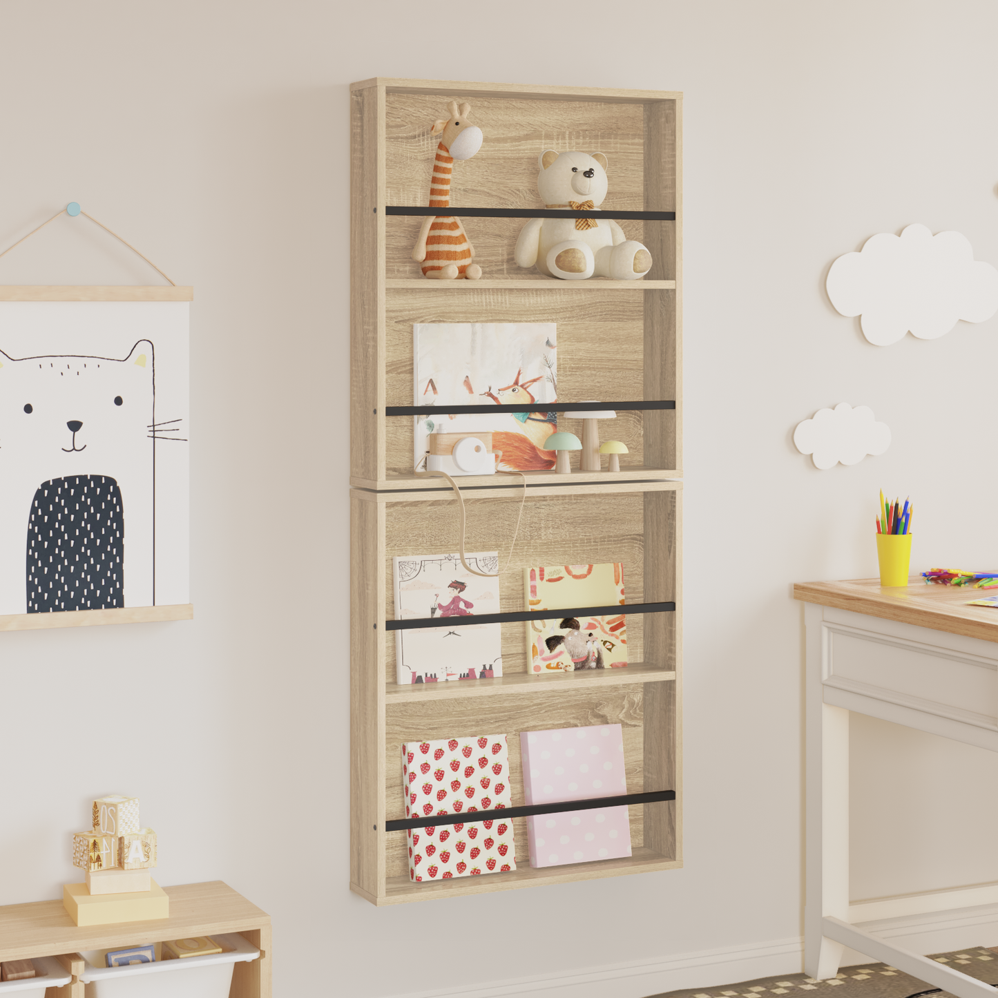 Žurnalų stovas su lentyna 2 pcs Sonoma ąžuolas 60 x 12 x 70 cm