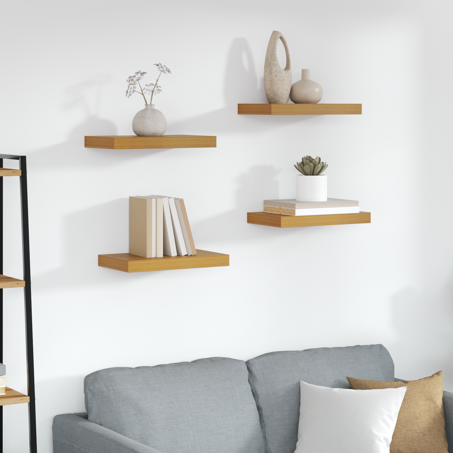 Sieninės lentynos su saugykla 4 pcs Smėlio 40 x 23,5 x 4 cm