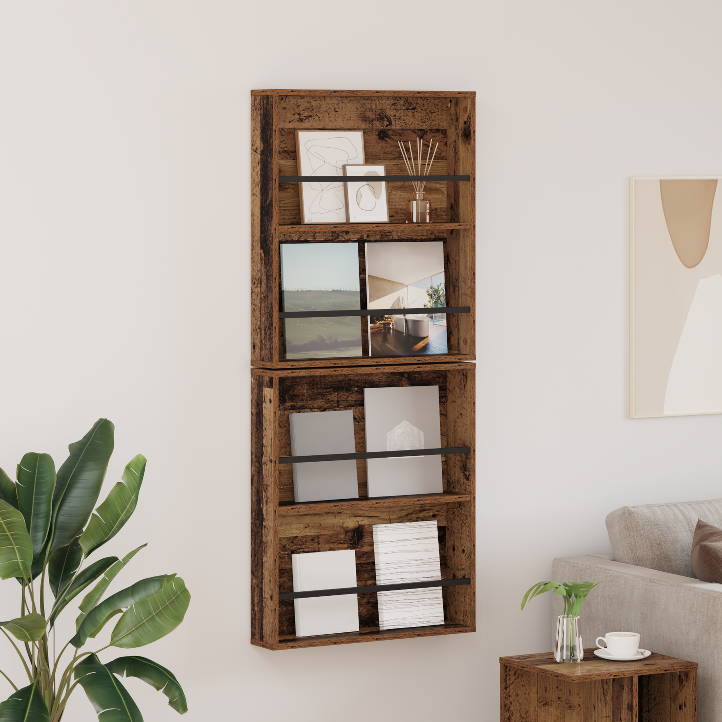 Žurnalų stovas su lentyna 2 pcs Senas medis 60 x 12 x 70 cm