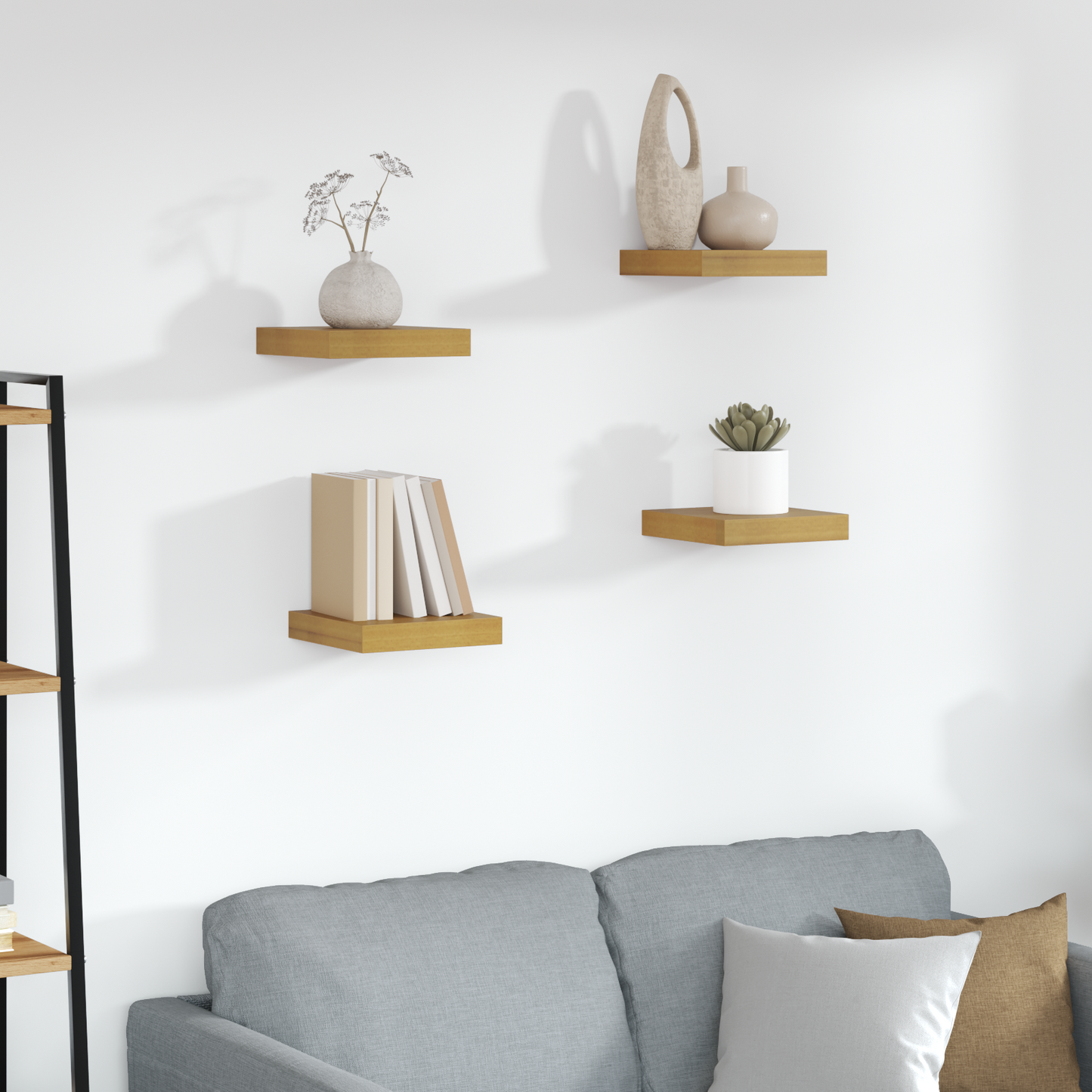 Sieninės lentynos su saugykla 4 pcs Smėlio 23 x 23,5 x 4 cm