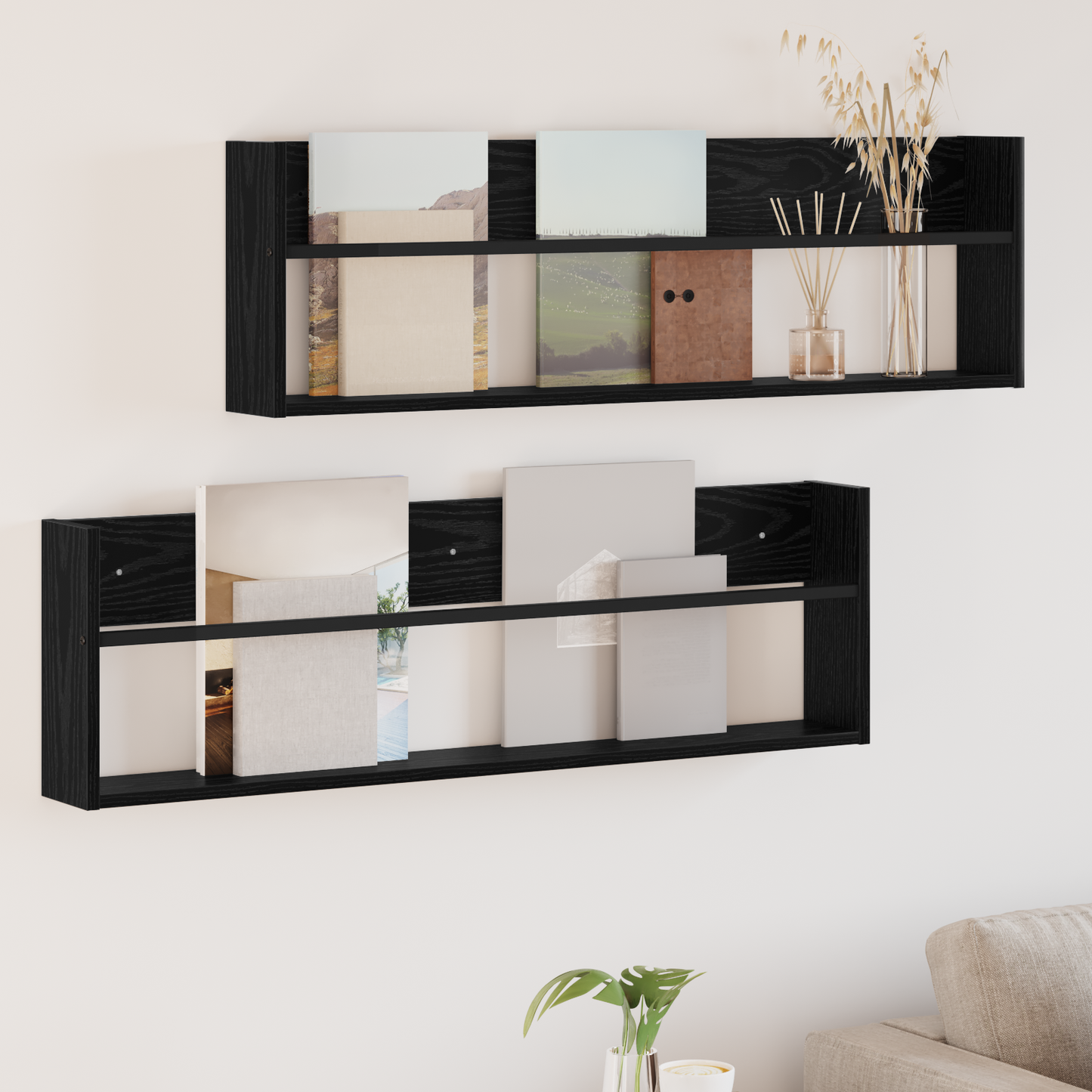 Žurnalų stovas su lentyna 2 pcs Juodas ąžuolas 100 x 12 x 30 cm