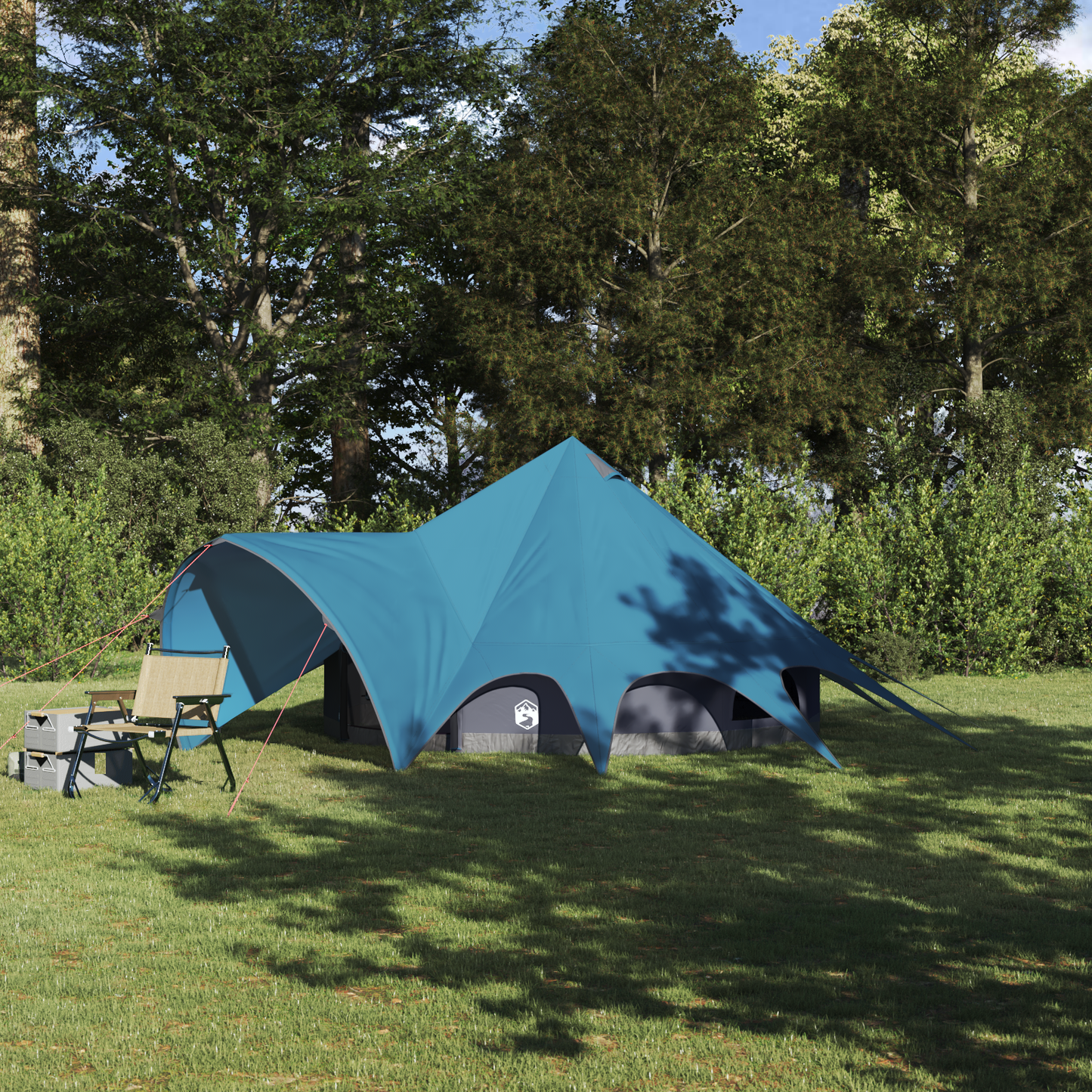 Teepee palapinė su stogu Mėlyna ir Pilka 600 x 600 x 347 cm