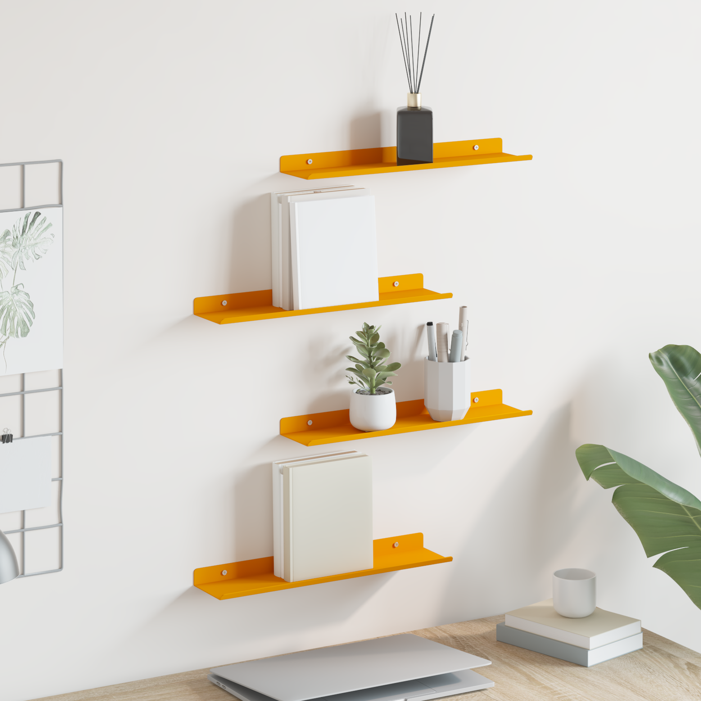 Sieninė lentyna 4 pcs Garučių geltona 40 x 9 x 2,5 cm