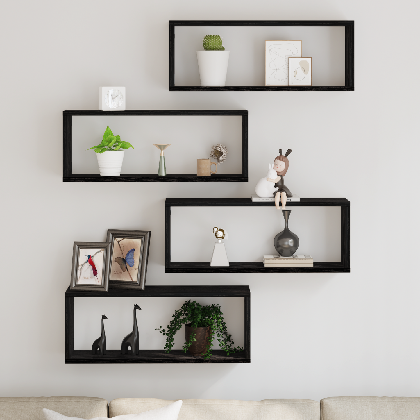 Sieninės lentynos su lentyna 4 pcs juoda ąžuolo 60 x 15 x 23 cm