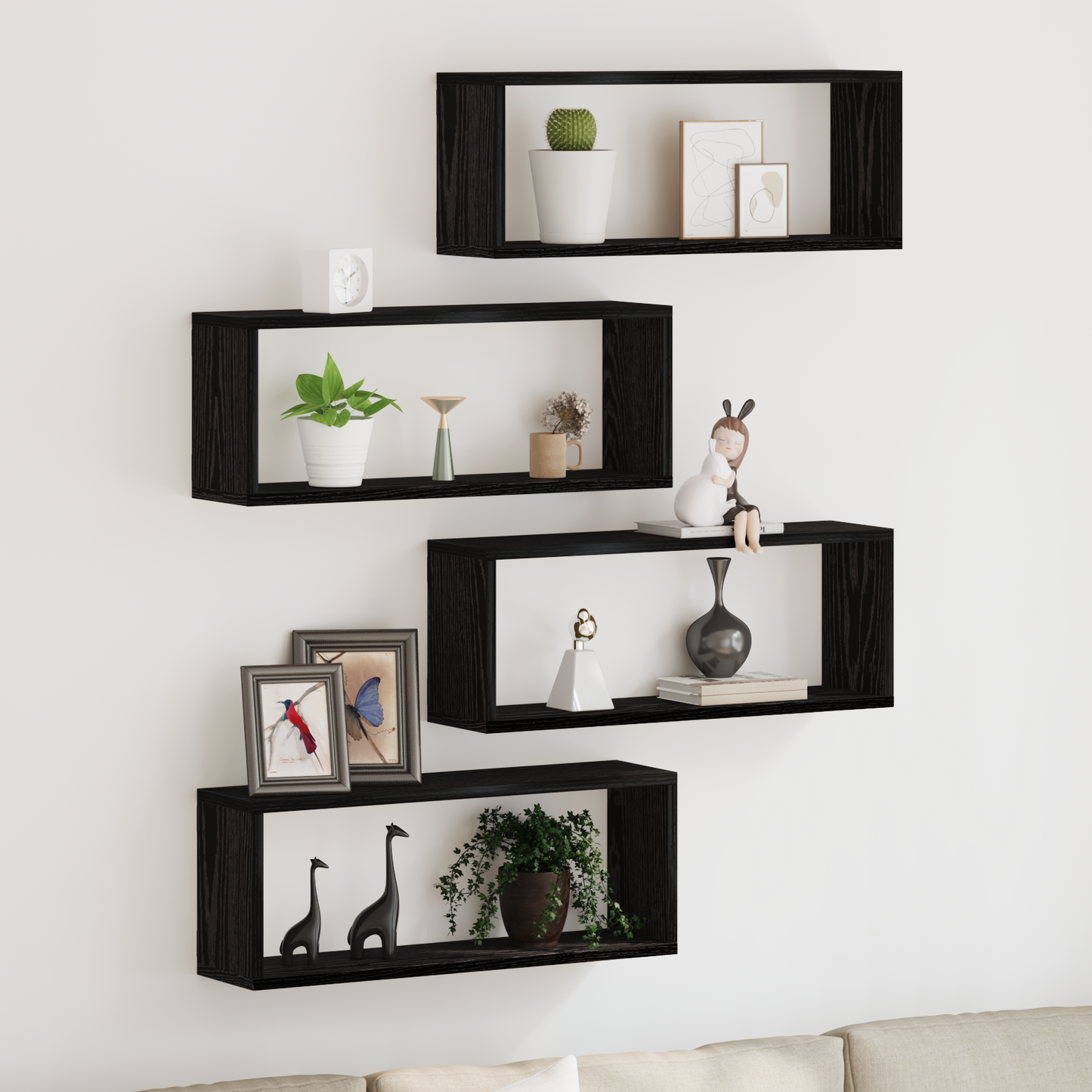 Sieninės lentynos su lentyna 4 pcs juoda ąžuolo 60 x 15 x 23 cm