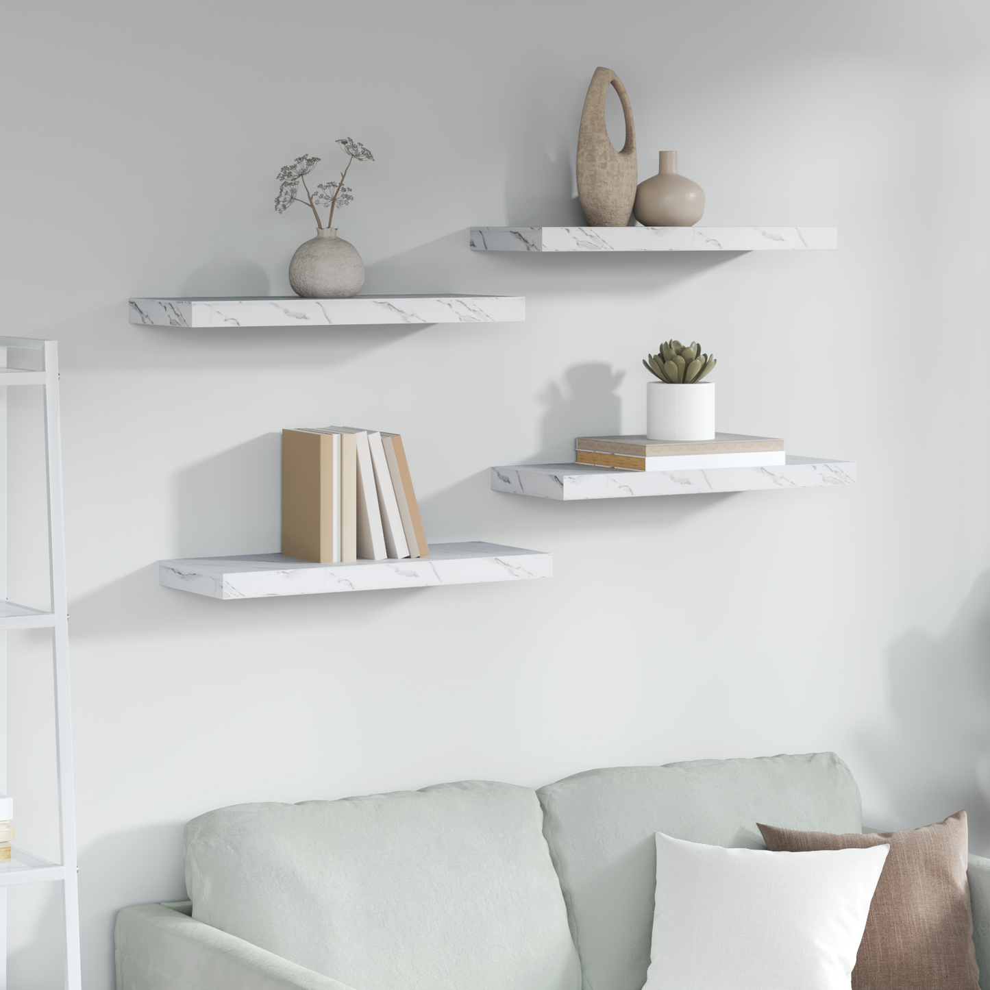 Sieninės lentynos 4 pcs Balti marmuro 60 x 23,5 x 4 cm