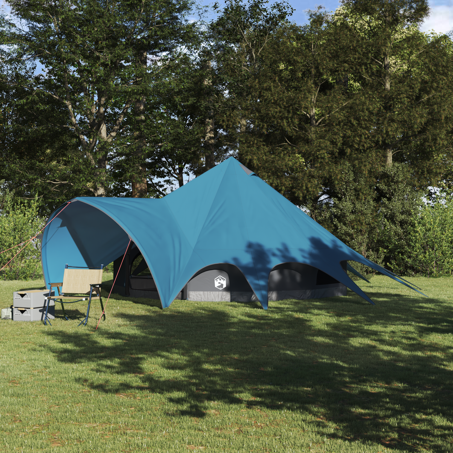 Teepee palapinė su stogu Mėlyna ir Pilka 600 x 600 x 347 cm