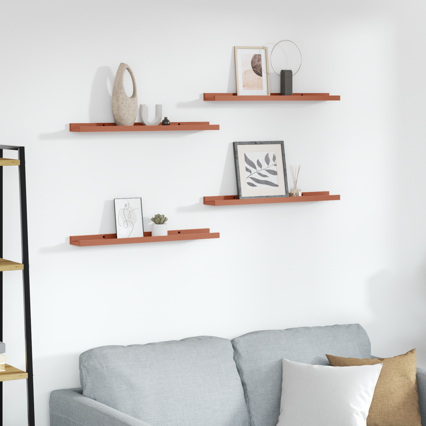 Sieninė lentyna 4 pcs Raudona 60 x 9 x 3 cm Apdirbta mediena