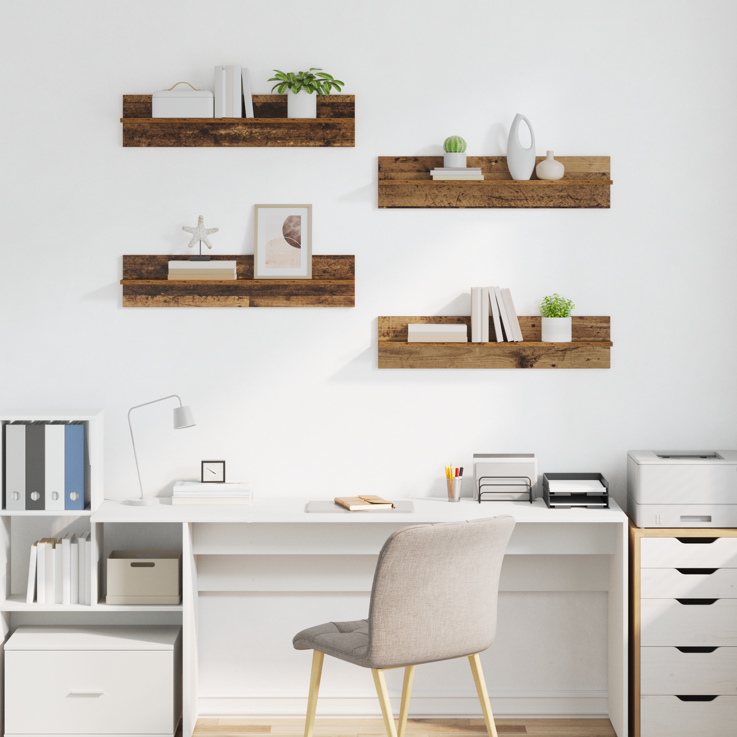 Sieninės lentynos 4 pcs Senovinis medis 80 x 11,5 x 18 cm