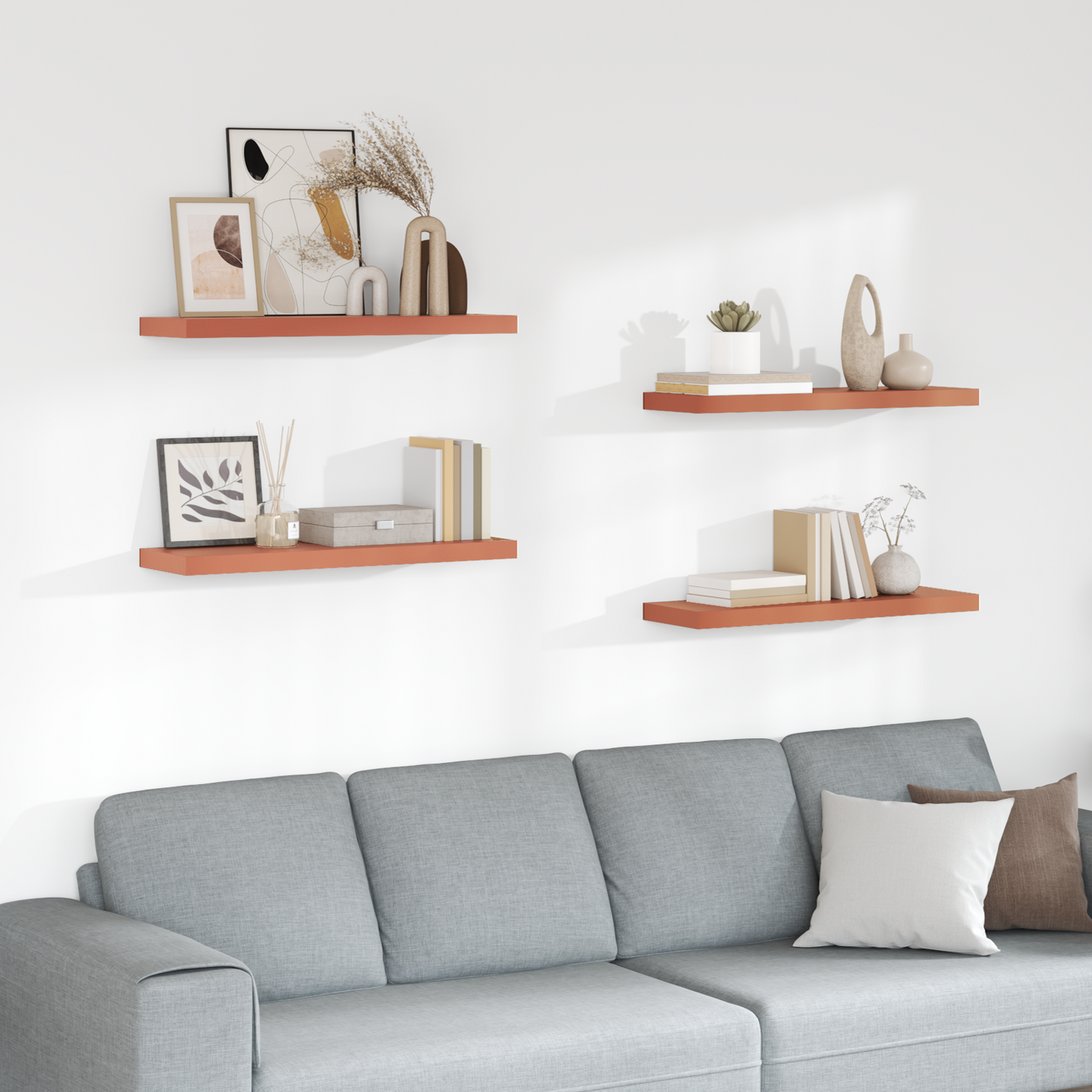 Sieninės lentynos su saugykla 4 pcs Raudona 80 x 23,5 x 4 cm