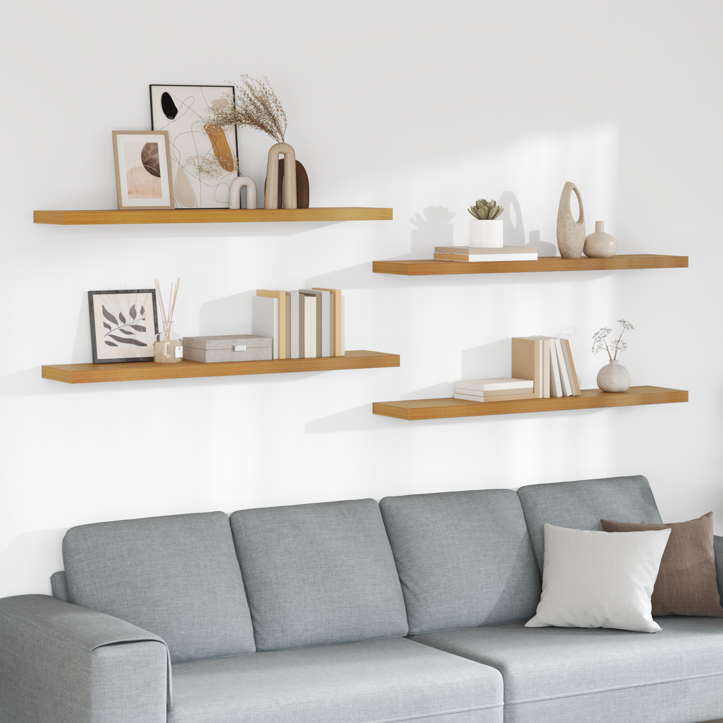 Sieninės lentynos su saugykla 4 pcs Smėlio 120 x 23,5 x 4 cm
