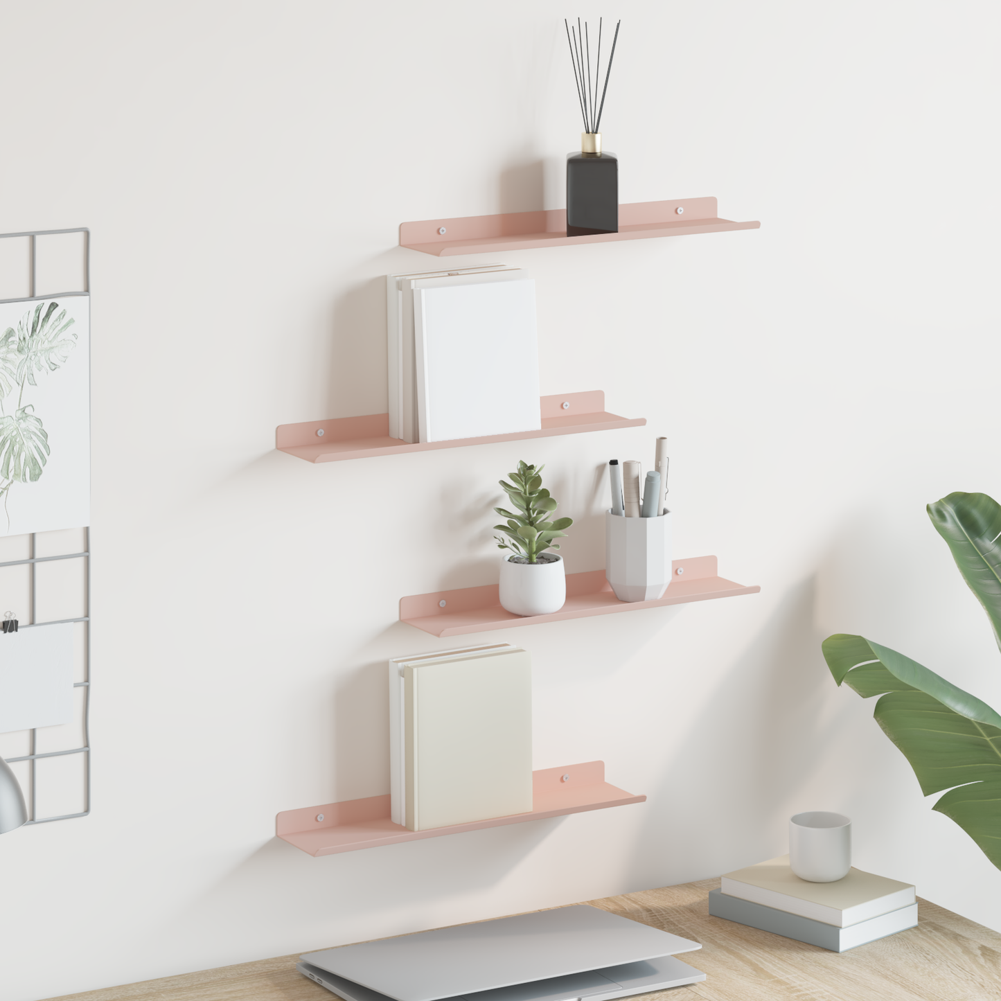 Sieninė lentyna su lentyna 4 pcs Rožinė 40 x 9 x 2,5 cm