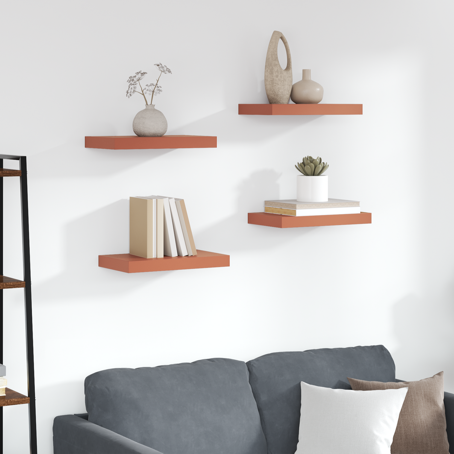 Sieninės lentynos su saugykla 4 pcs Raudona 40 x 23,5 x 4 cm