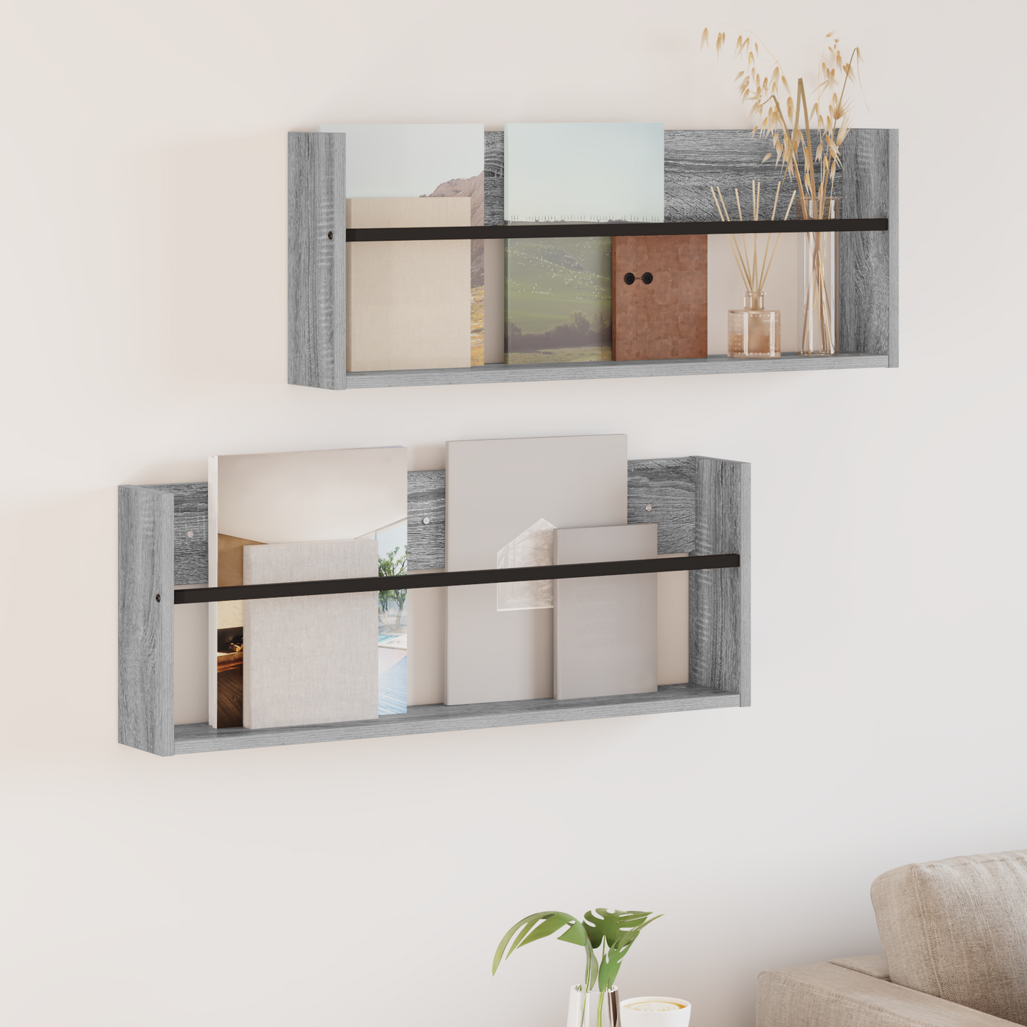 Žurnalų stovas su lentyna 2 pcs Pilkas Sonoma 80 x 12 x 30 cm