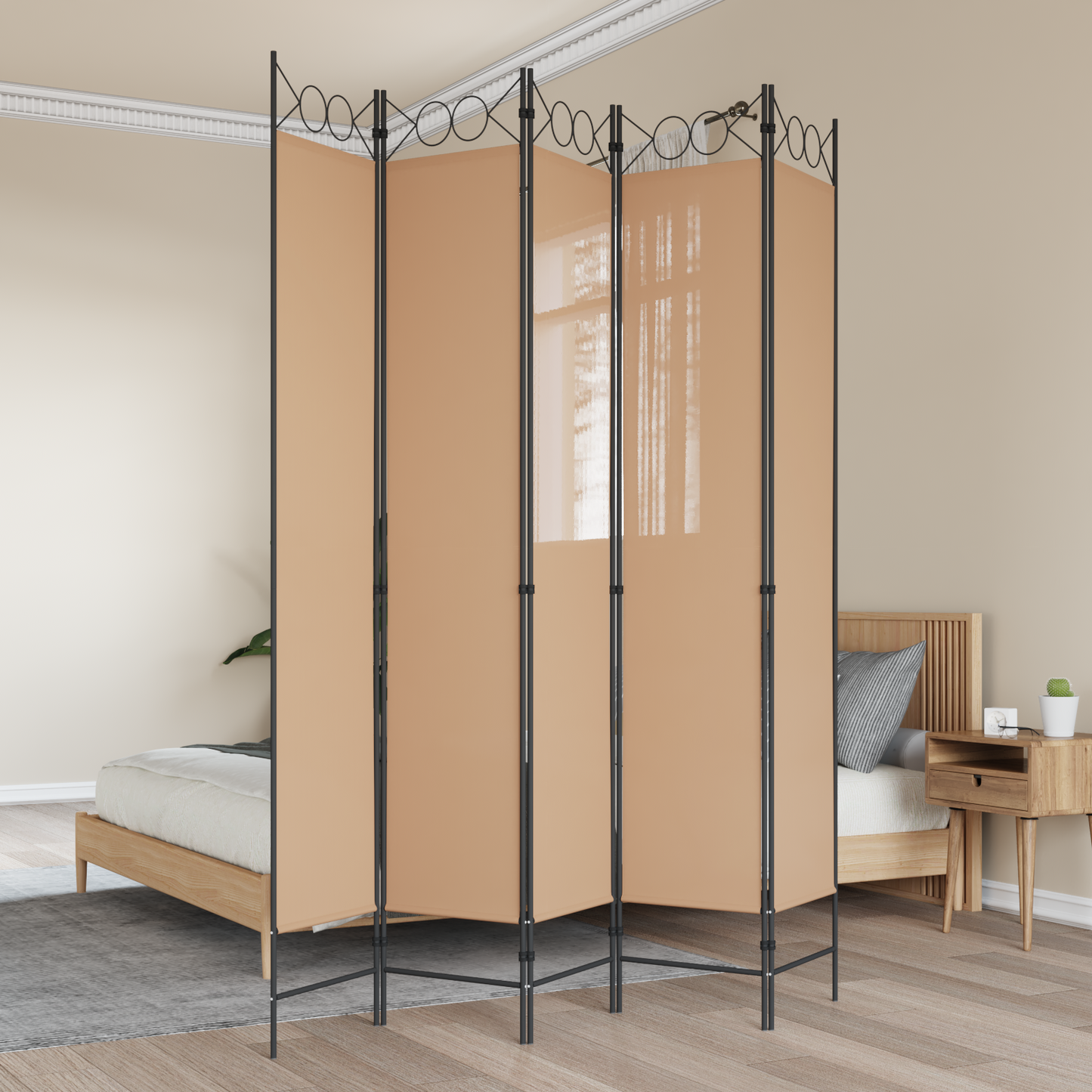 5-Panelis kambario skydas Smėlio 200 x 220 cm Audinys