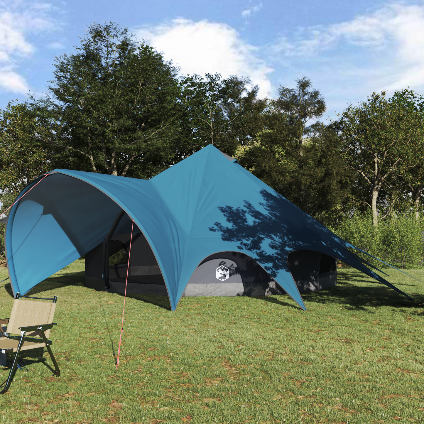 Teepee palapinė su stogu Mėlyna ir Pilka 600 x 600 x 347 cm