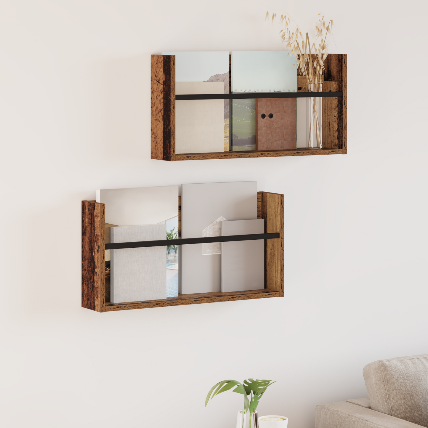 Žurnalų stovas su lentyna 2 pcs Senas medis 60 x 12 x 30 cm