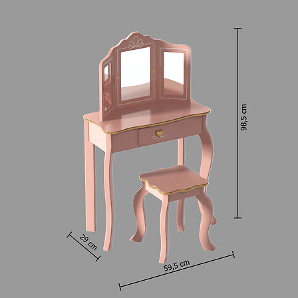 Vaikiškas tualetinis staliukas su taburete Sissi (antikvarinės rožės spalvos)