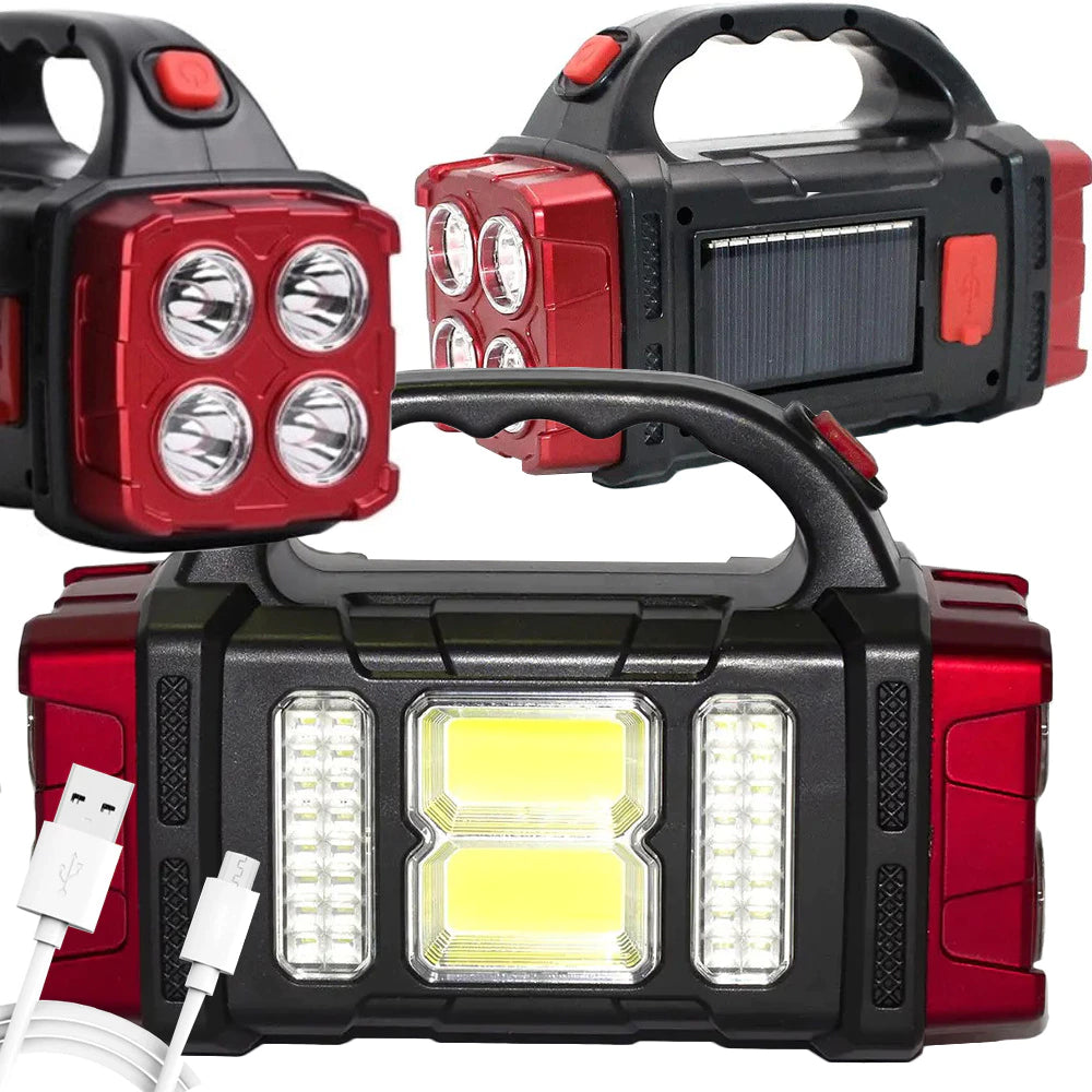 Nešiojamas įkraunamas LED žibintuvėlis su saulės baterija