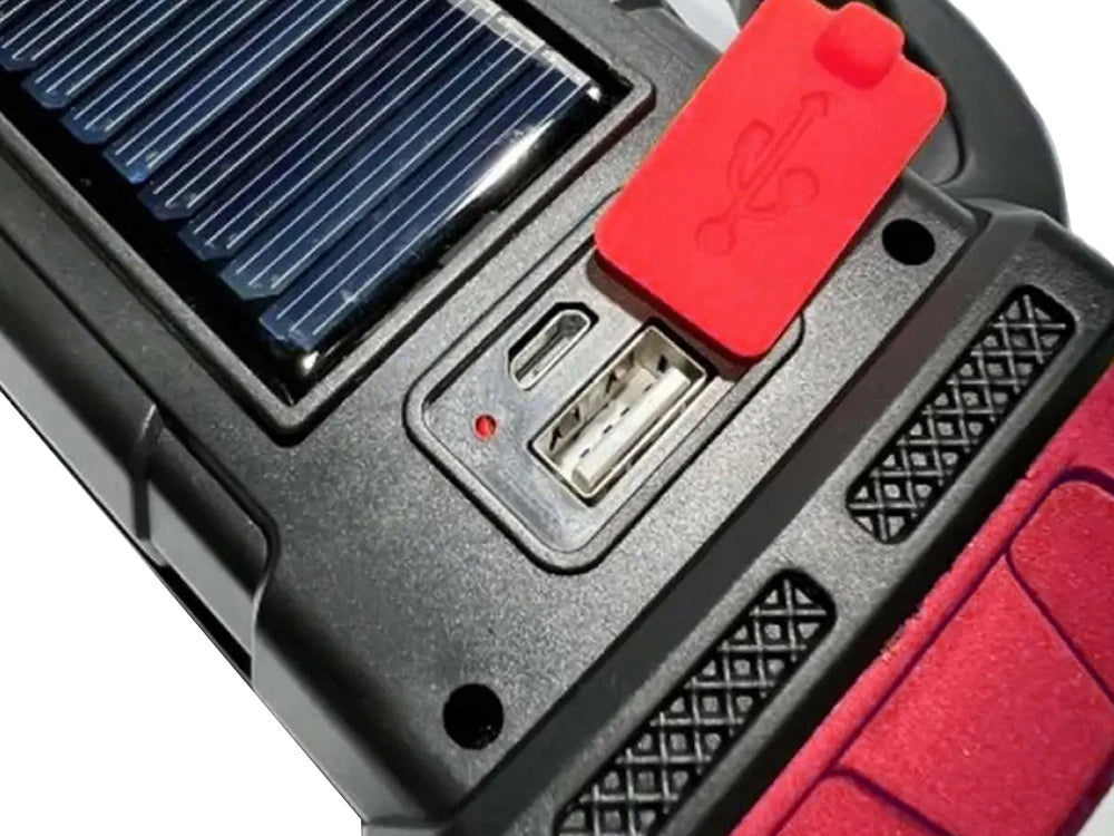 Nešiojamas įkraunamas LED žibintuvėlis su saulės baterija