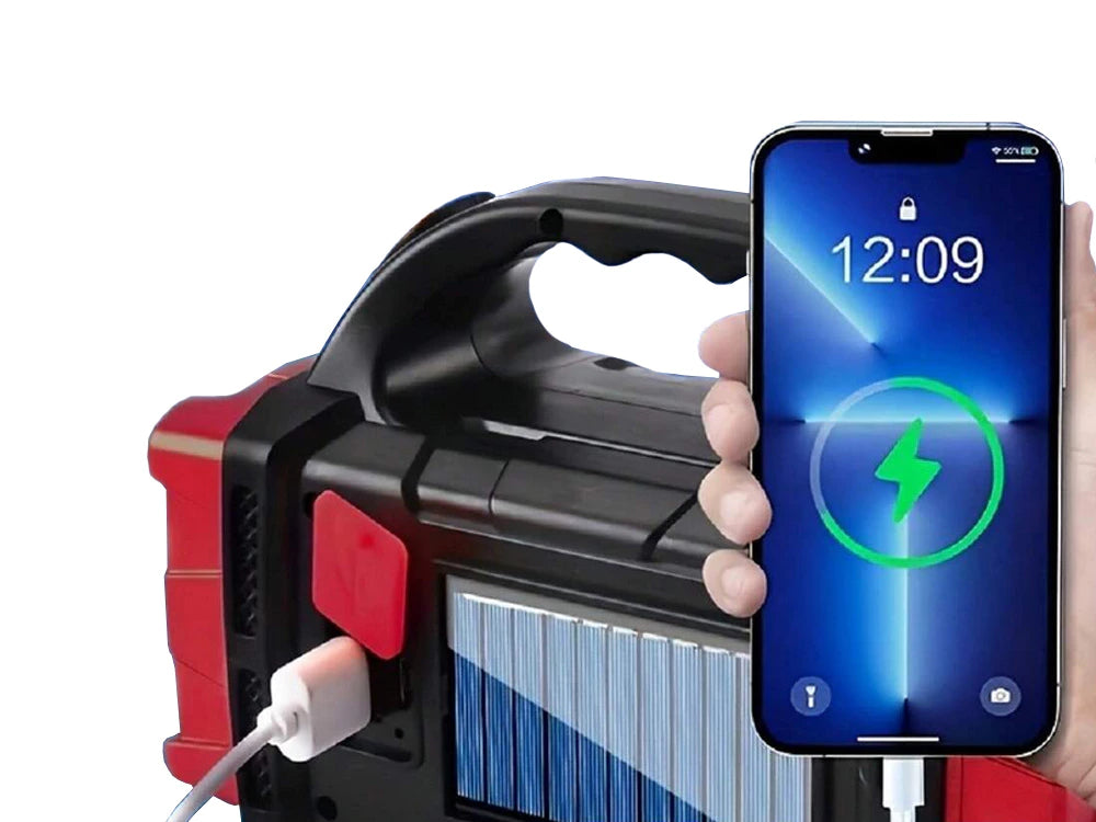 Nešiojamas įkraunamas LED žibintuvėlis su saulės baterija