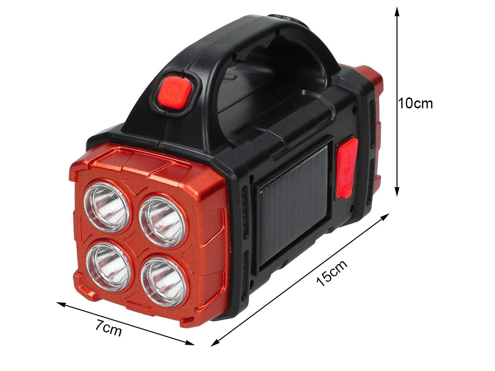 Nešiojamas įkraunamas LED žibintuvėlis su saulės baterija