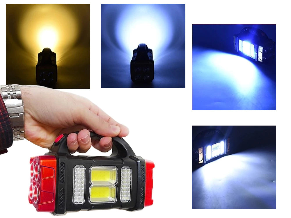 Nešiojamas įkraunamas LED žibintuvėlis su saulės baterija